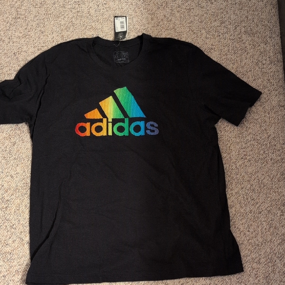 Adidas Men's Black Tee with Rainbow Logo
